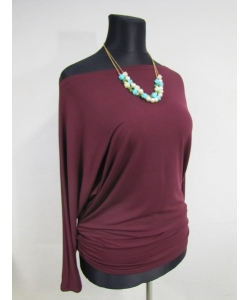 Tunika Amaya Nietoperz z marszczeniami na biodrach - bordowy